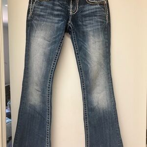 Miss Me Blue Boot Cut Jeans with Distressed Finish